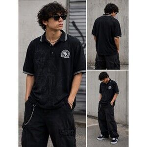 Broken Promises Men's Black Graphic Polo Shirt Skull Streetwear Goth Grunge Sz L